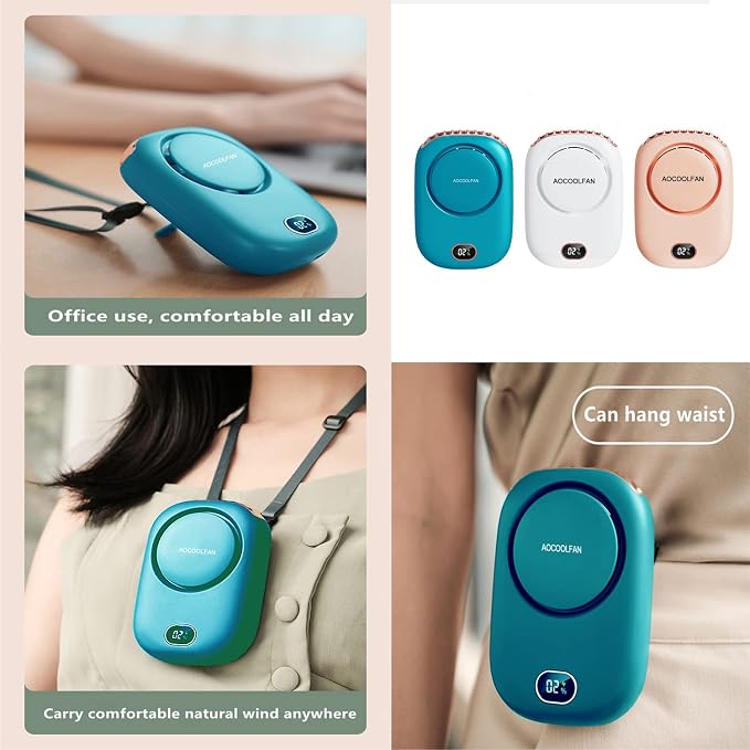 AOCOOLFAN Portable Neck Fan, Mini Small Personal Handheld Fan USB Rechargeable 3 Speed for Girls Boys Woman Eyelash Travel Home Office Outdoor (Blue) - Image 5