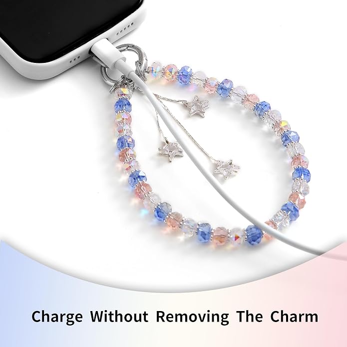 Phone Charm with Beaded Crystals, Anti-Theft Phone Strap, Hands-Free & Detachable Cellphone Lanyard, Cellphone Chain Wristlet with Tether Tab - Image 6