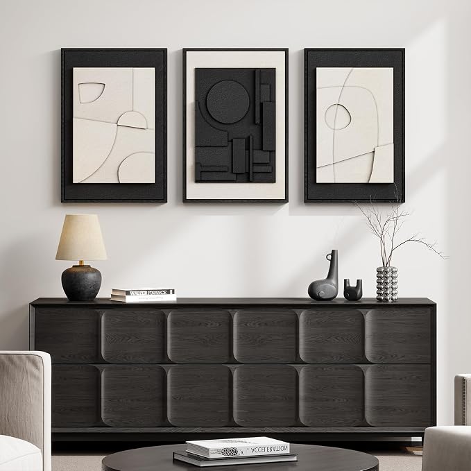 3D Textured Framed Black and White Abstract Wall Art for Bedroom, 3 Piece Modern Paintings Artwork for Walls, Minimalist Black White Geometric Pictures for Living Room, Dining Room Wall Decor 16x24 In - Image 7
