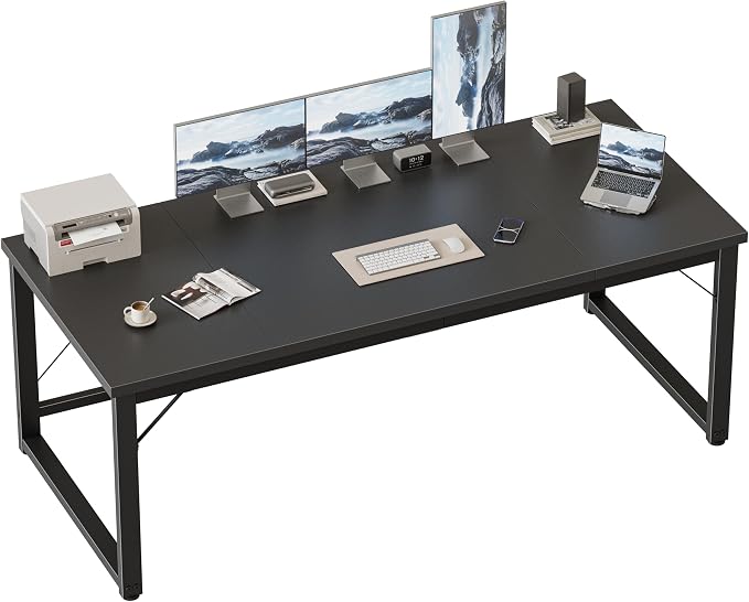 Mericonia 63x28 Inch Computer Desk, 1" Thick Large Office Table, Black | Modern Simple Style, Heavy Duty Industrial Frame, Large Study & Writing Table for Home Bedroom Work by MERICONIA