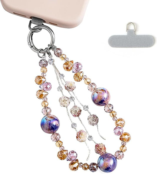 Phone Charm with Beaded Crystals, Anti-Theft Phone Strap, Hands-Free & Detachable Cellphone Lanyard, Cellphone Chain Wristlet with Tether Tab by Spetase