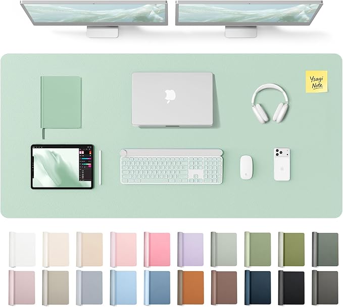YSAGi Leather Desk Pad Protector, Office Desk Mat, Large Mouse Pad, Non-Slip PU Leather Desk Blotter, Laptop Desk Pad, Waterproof Desk Writing Pad for Office and Home (Pale Green,55" x 24") by YSAGi