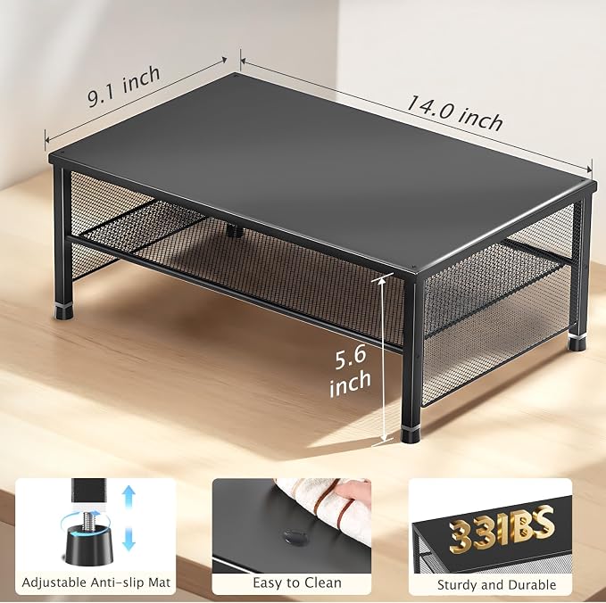 ECOLOVI 2-Tier Computer Monitor Stand Riser, Desk Organizer for Monitor, Printer & Laptop Stand, Desktop Workspace Organizers for Office Supplies(Black) - Image 7