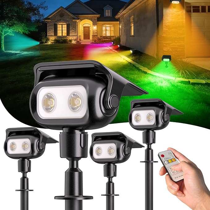 Nreonrick RGB Multicolor Solar Spot Lights 360° Adjustable Solar Lights Outdoor IP65 Waterproof with 2-in-1 Solar Powered Spotlights for Landscape Lighting for Garden,Yard,Pathway (Multi Color,4 Pack) - Image 3