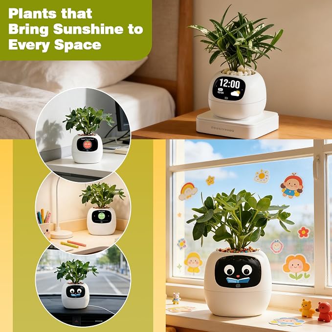 Smart Plant Pot with Visual Display – Soil Moisture, Water Level, Light & Battery Monitor, 80ml Self-Watering Reservoir, Supports 50+ Plants, Pomodoro Timer, Clock & Calendar (White) - Image 7