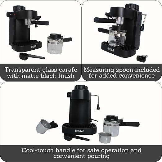 IMUSA 4 Cup Electric Espresso Cappuccino Coffee Maker, Black | Matte Finish, Milk Frother for Creamy Foam, Cappuccino and Latte Preparation, Perfect for Home Baristas - Image 2