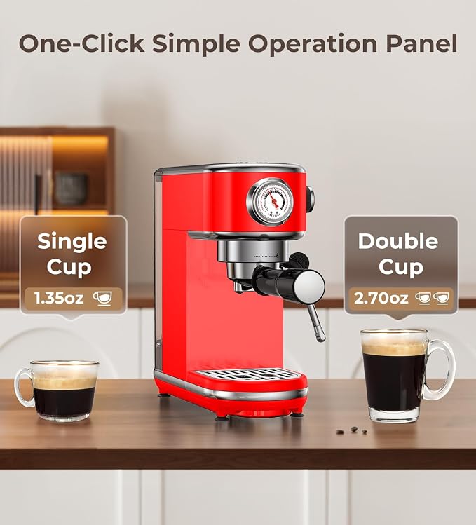 atatix 20 Bar Espresso Machine with Milk Frother, Compact Espresso Maker | Stainless Steel Coffee Machine with Precise Temp Control & 44oz Removable Water Tank for Latte, Cappuccino, Red - Image 3