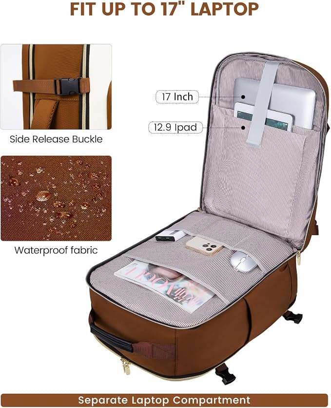 LOVEVOOK 50L Travel Backpack for Women & Men, Airline Approved Carry On Luggage with 3 Packing Cubes, TSA Overnight Bags, Waterproof Personal Item Bag, Weekender Essentials Backpacks fits 17" Laptop - Image 8