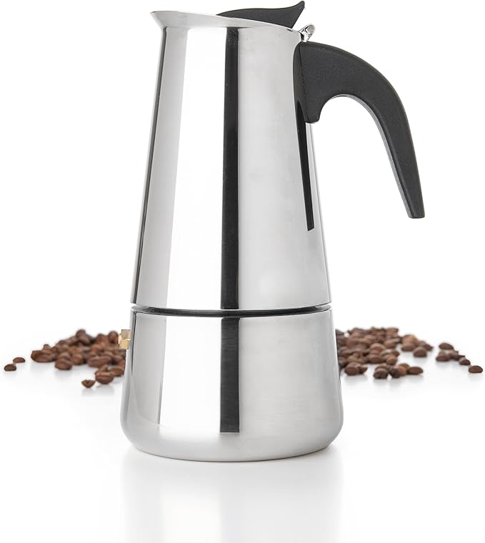 Mixpresso 6 Cup Greca Moka Pot, Stainless Steel Stovetop Espresso Maker | 300ml/10oz Italian stovetop coffee maker with classic percolator design, ideal for preparing coffee at home or while camping by Mixpresso