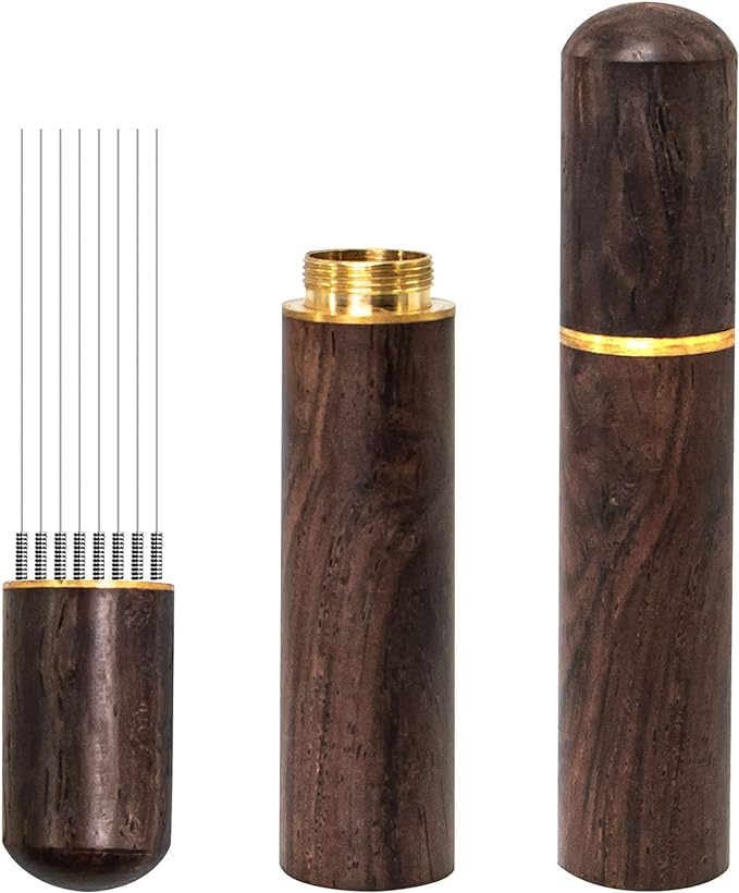 Espresso Coffee Stirrer 8 Needles 0.4mm Espresso Distribution Tools, Natural Wood Handle and Stand by Zolunu