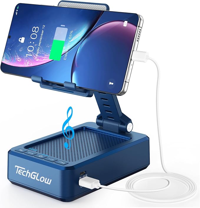 TechGlow Gifts for Men Women Foldable Cellphone Stand with Bluetooth Speaker and Charging Funtion Birthday Gift Idea for Mom Dad Cool Gadget Tech Gifts-Blue by TechGlow