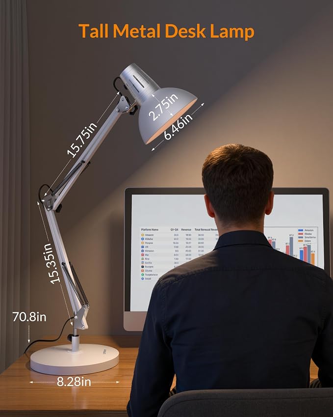 LEPOWER Metal Adjustable Desk Lamp with Clamp, Swing Arm for Home Office | Gooseneck, Architect Style, Eye-Caring Table Lamp, On/Off Switch, E26 Base, Reading for Dorm, Bedroom, Study, Back to School - Image 2