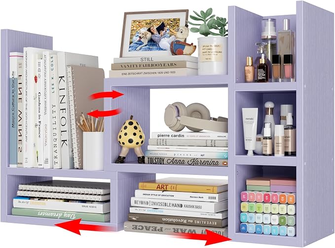 NUTIKAS Desk Shelves Desktop Organizer Shlef - Purple Office Organization for Top of Desk Organizers and Accessories Corner Bookshelf Table Top Shelving Small Hutch Decorations for Women Office by NUTIKAS