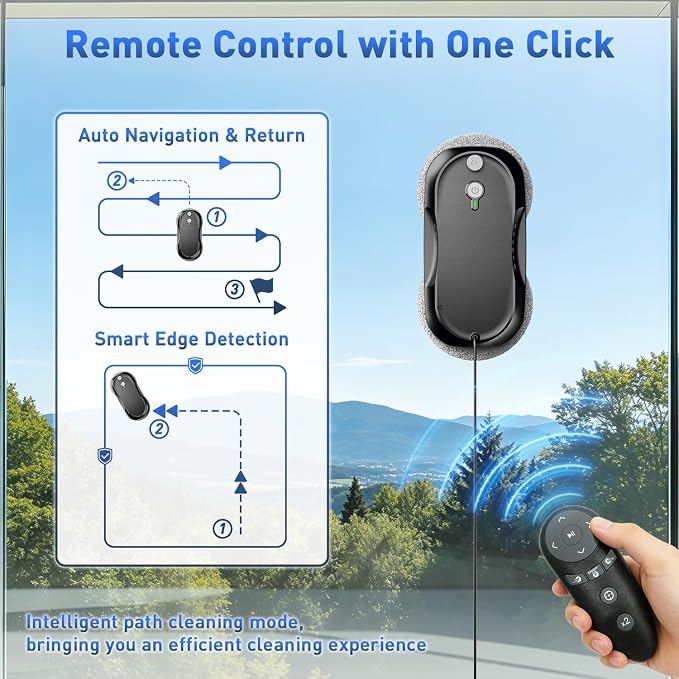 KKI Window Cleaning Robot, Auto-Dual Spray,for High-Rise Windows 10Cloths | Robot Window Cleaner Dual Max 6400pa, 3 Cleaning Modes & Edge Detection, Remote Control ,Anti-drop,UPS Battery - Image 5