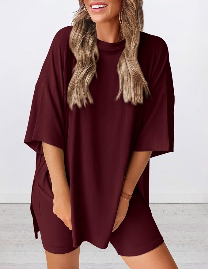 PRETTYGARDEN Women 2 Piece Lounge Set 2026 Summer Casual Oversized Shirts Biker Shorts Matching Airport Travel Outfit Clothes - Image 3