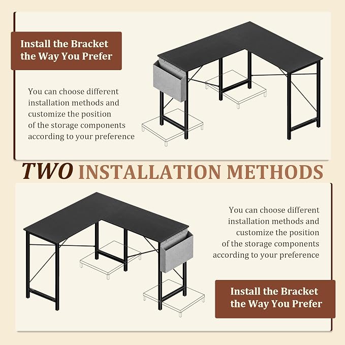 Alpen L Shaped Desk, 50 Inch Computer Desk, Gaming Table Corner Desk for Small Space, Home Office Desk with CPU Stand and Side Storage Bag, Sturdy Writing Workstation for Bedroom, Black - Image 6