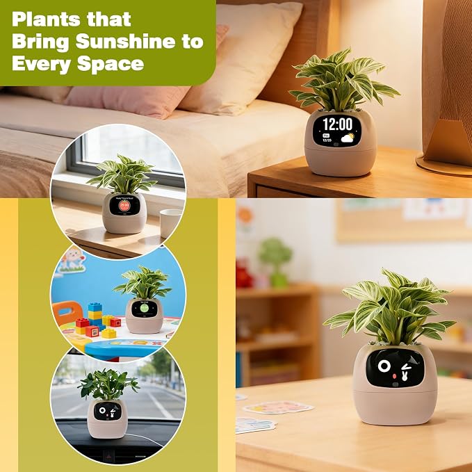 Smart Plant Pot with Visual Display – Soil Moisture, Water Level, Light & Battery Monitor, 80ml Self-Watering Reservoir, Supports 50+ Plants, Pomodoro Timer, Clock & Calendar (Blush) - Image 8