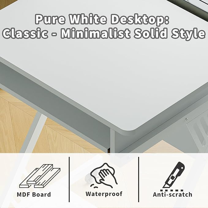 ALISENED Computer Desk for Small Spaces Compact Desk with Keyboard Tray | 23.6" Z-Shaped, with Wheels and Bottom Shelves, for Home Office, Computer Cart Mobile Laptop Cart, White - Image 5