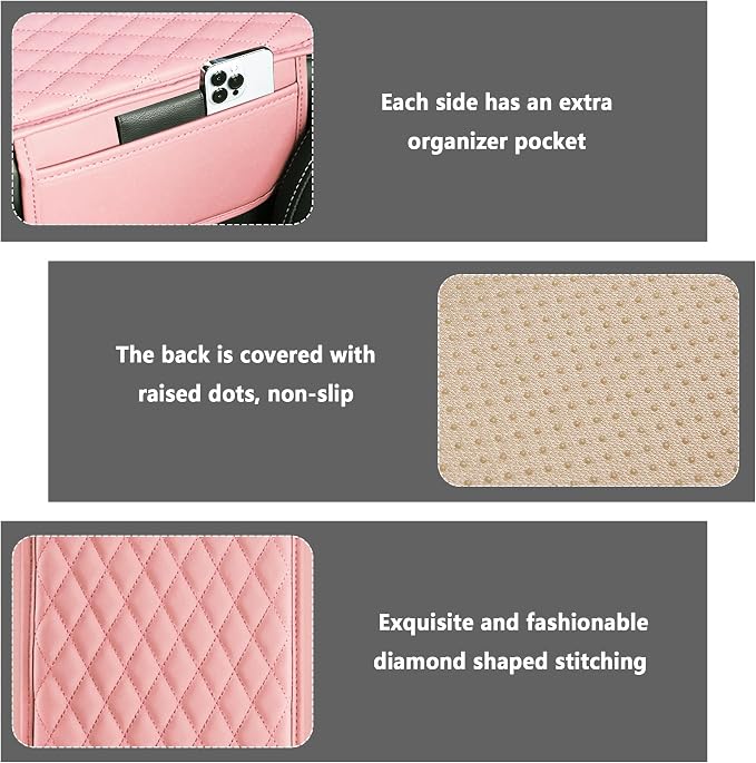 Stacool Upgraded Car Center Console Cover,Microfiber Leather Car Armrest Cover Cushion with 2 Storage Bags,Universal Car Armrest Storage Box (Pink) - Image 3