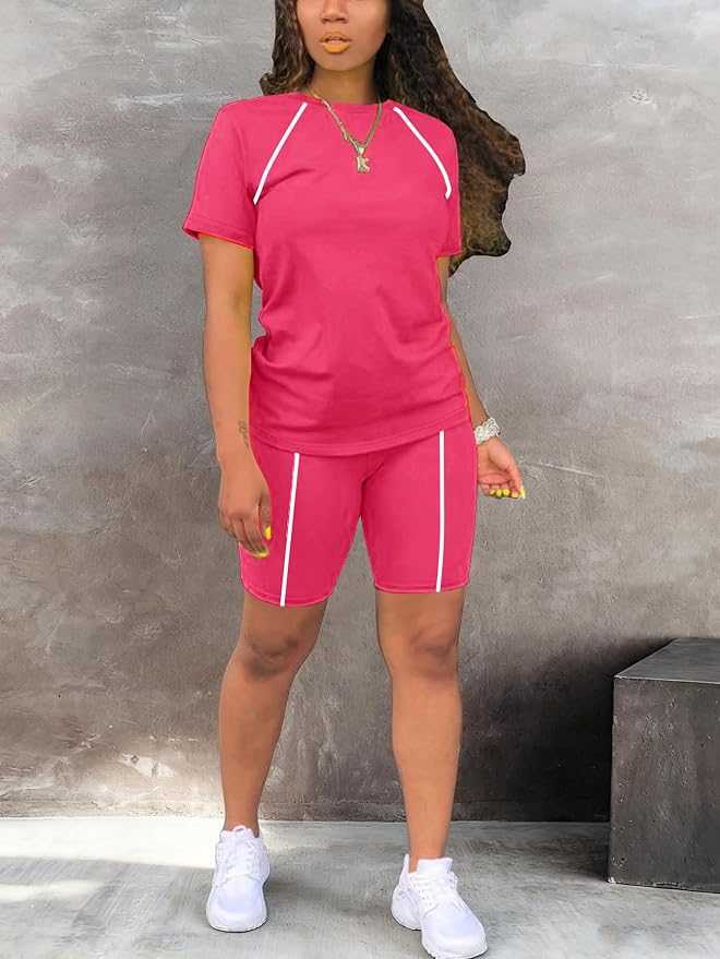 STOLKISS Women 2 piece Short Sets Classic Striped Outfits Summer Casual Short Sleeve T-Shirt and Short Jogger Tracksuits Sets - Image 2