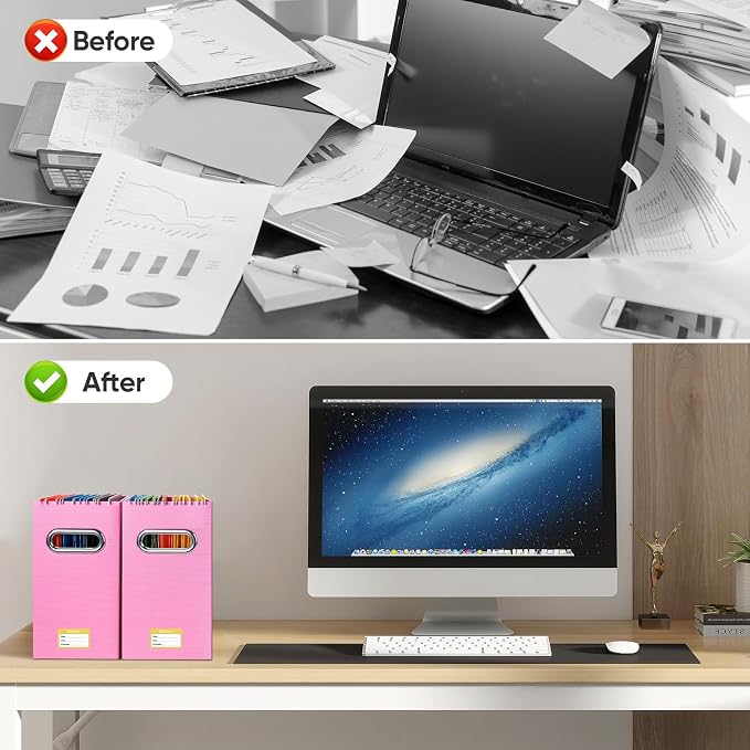 BALEINE File Organizer Box, Cardboard File Folder Organizer with Handle for Letter Size, Portable Collapsible Hanging Filing Box for Home Office Document Storage (2 Pack, Pink) - Image 7