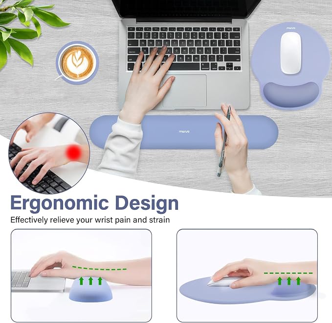 MOSISO Wrist Rest Support for Mouse Pad&Keyboard Set, Stone Blue | Circle Curved Ergonomic Mousepad Non-Slip Base Home/Office Pain Relief&Easy Typing Pad with Soft Cloth&Silicone Lining - Image 3