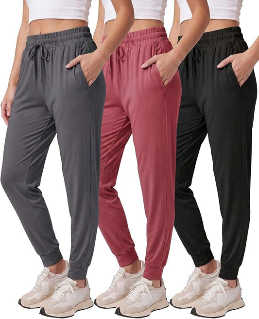 3 Pack Women's Lounge Joggers Sweatpant Active Athletic Yoga Workout Pocket | Available in Plus Size, Ladies Casual, Drawstring Gym Pants, Sleep Bottoms, Hiking, Running, Fitness, Exercise, Pajama, Soft by RealEssentials