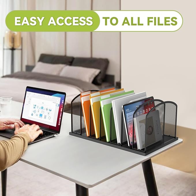 MINDEPOT Desk File Organizer 7 Sections Upright Mesh File Sorter Organizer for Desk, Office Organization File Holder for Home, Office & Classroom (Black, 1Pack) - Image 4