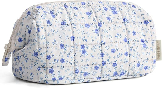BAGSMART Makeup Bag Travel Toiletry Bag, Wide-open Zipper Pouch, Floral | Puffy Padded, Travel Essentials, Make Up Bag, For Women, Makeup Organizer, Toiletries Accessories Brushes by BAGSMART