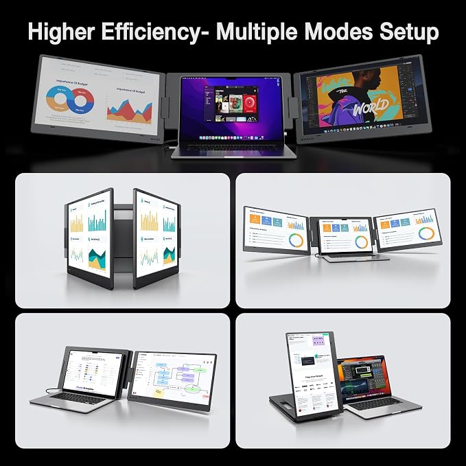 KYY 15.6" Laptop Screen Extender, 1080P FHD IPS Portable Monitor, One Cable USB-C Triple Monitor, Dual Travel Screen for 12"-17'' Laptops, 360° Rotation & Kickstand，X90D (Driver Need) - Image 8