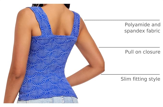 Women's Square Neck Wide Strap Crop Tank Tops Flower Going Out Tops Slim Fit Lettuce Trim Crop Cami Tops - Image 4