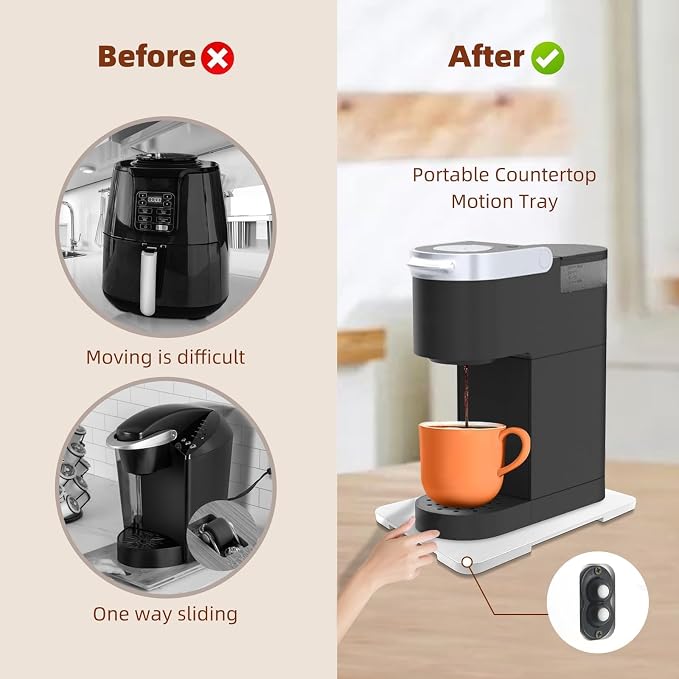 360° Rolling Tray Bamboo Appliance Slider for Kitchen Appliances | Kitchen Appliances Sliding Tray for Coffee Maker Appliances Mat Easily from Under The Cabinet White(13.9"×9.4") - Image 3