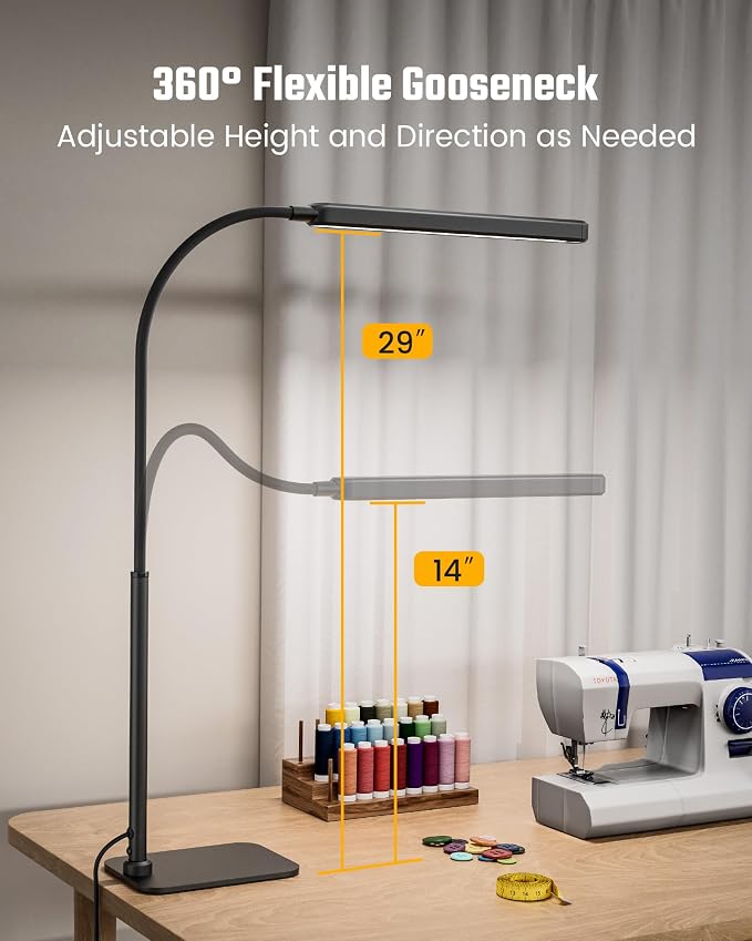 SUPERDANNY Eye-Caring LED Desk Lamp with Base 360° Flexible Gooseneck Work Lamp Touch Control 3 Light Colors Smooth Dimming Task Lighting Reading Light for Home Office College Dorm, Black - Image 6