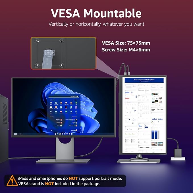 VisionOwl Portable Monitor for Laptop, IPS USB-C HDMI Travel Second Monitor for MacBook Pro Air, PC, PS5, Xbox, Portable Second Screen, Built-in Kickstand, Speakers, VESA Mountable, 18.5 Inch - Image 5