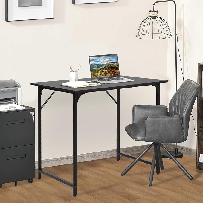BestOffice | 32 Inch Computer Desk | Black | Sturdy Office Desk | Metal Frame, Adjustable Feet | Water-Resistant, Scratchproof Surface | Writing Table for Home Office or Study | Pack of 1 - Image 2