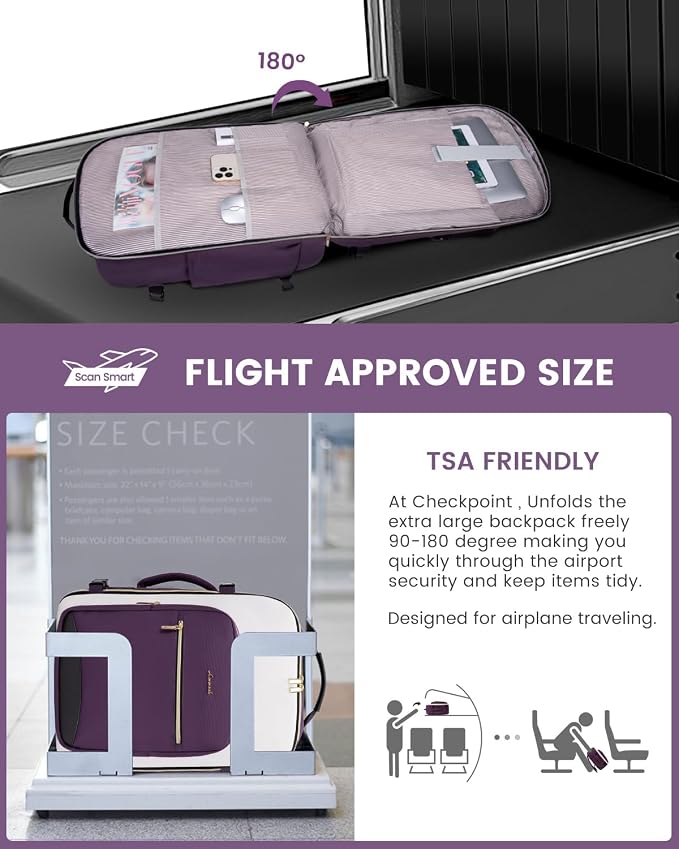 LOVEVOOK 40L Travel Backpack for Women & Men, Airline Approved Carry On Luggage with 3 Packing Cubes, TSA Overnight Bags, Waterproof Personal Item Bag, Weekender Essentials Backpacks fits 17" Laptop - Image 2