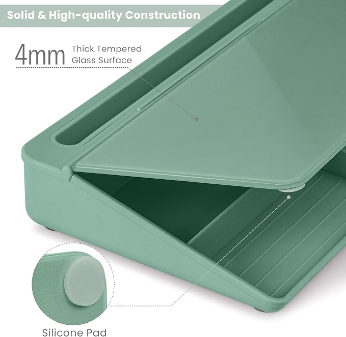 Varhomax Glass Desk Whiteboard with Storage, Desktop Organizer to-do List Memo Notepad Dry Erase White Board for Home Office and School Supplies (Green) - Image 3