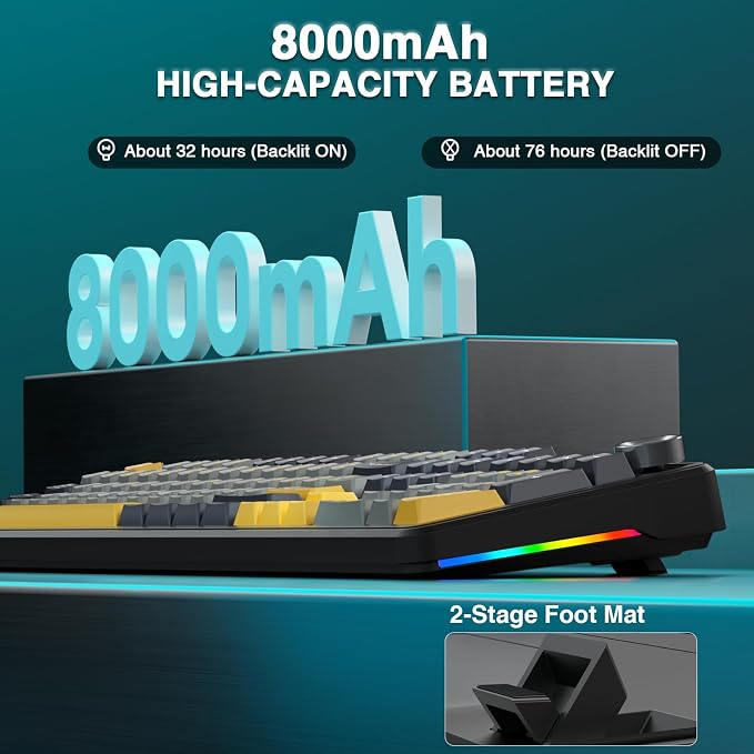 AULA F108 PRO - Wireless Mechanical Keyboard with Screen&Knob,Hot Swappable Gaming Keyboard with 8000mAh Battery,Pre-lubed Switches,RGB Backlit,PBT Keycaps Creamy Sounding Computer Keyboards,104 Keys - Image 6