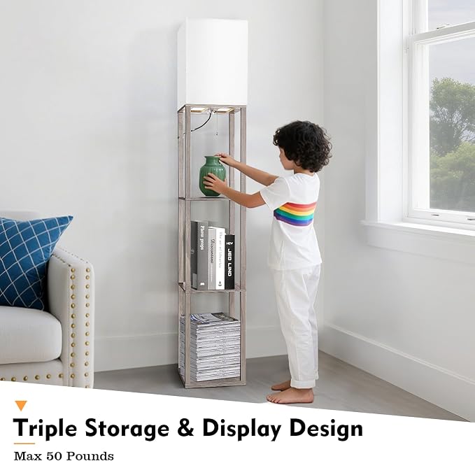 RUNTOP Floor Lamp with Shelves, Shelf Lamp with 3 Color Temperature LED Bulb,Lamps for Living Room, Standing Lamp Modern Tall Standing Light Display Shelf Floor Lamps for Bedroom, Office Home Decor - Image 3