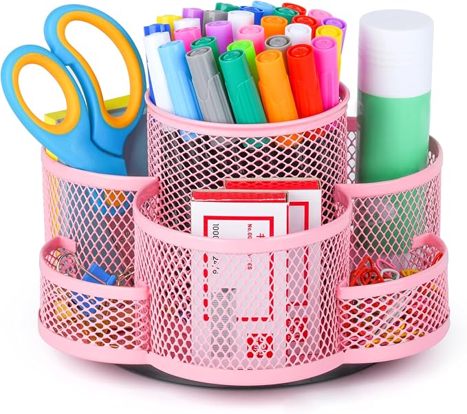 Topwey Pink Pen Holder for Desk, Rotating Pencil Holder, Cup Holder for Desk Office, Pen Organizer by Topwey