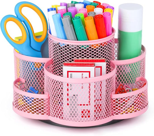 Topwey Pink Pen Holder for Desk, Rotating Pencil Holder, Cup Holder for Desk Office, Pen Organizer by Topwey