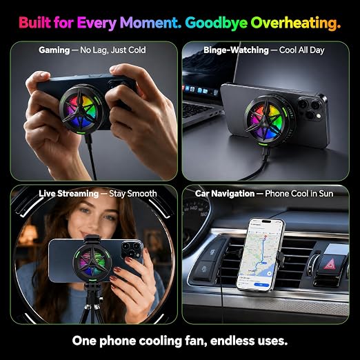 2-in-1 Magnetic & Clip-On USB Phone Cooler for Gaming, Semiconductor Cell Phone Cooling Fan Radiator for iPhone/Android/iPad/Tablet – Ideal for Gaming, Video Calls, Live Broadcasting, and Vlog - Image 2