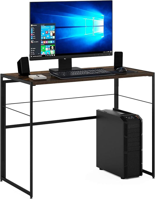 Furinno Riau No Tool/No Assembly/Folding Metal Frame Computer Desk, Rustic Oak/Black, 39 Inch by Furinno-FitsYourSpaceFitsYourBudget