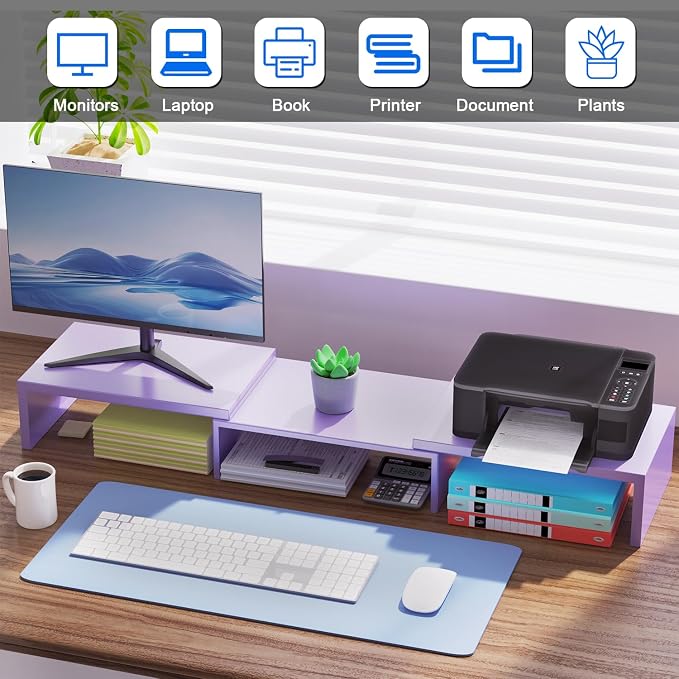 Dual Monitor Stand for Desk, Metal Monitor Riser, Purple Office Supplies Desk Accessories (Purple) - Image 3
