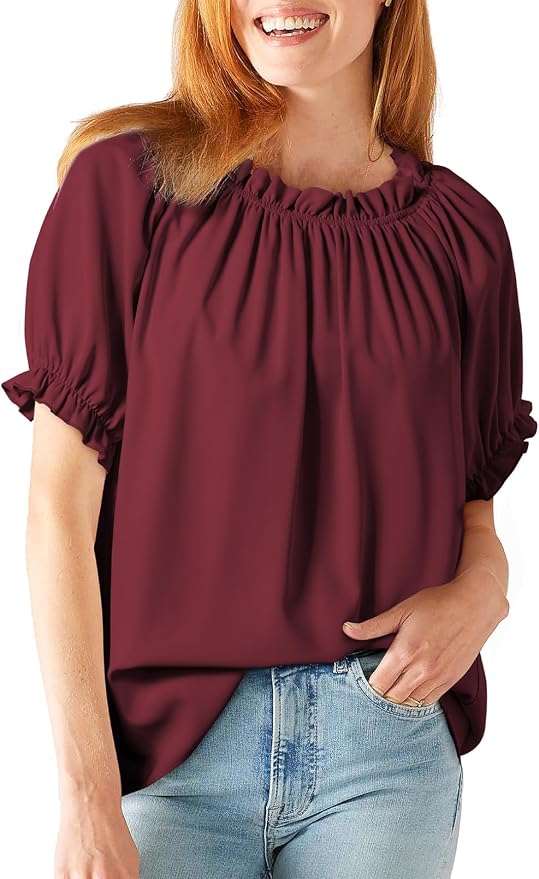 EVALESS Womens Tops Off The Shoulder Blouses for Women Dressy Casual Cute Puff Sleeve T Shirts Fashion 2026 - Image 2