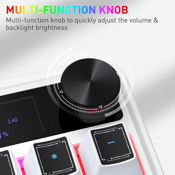 Redragon K526 PRO Wireless RGB Membrane Gaming Keyboard, LED Screen & Knob | See Battery, Mode & Time at a Glance, 0-Delay Tri-Mode, One-Touch Backlit & Media Adjust, 26-Key Anti-Ghost for Combo-Strike - Image 5