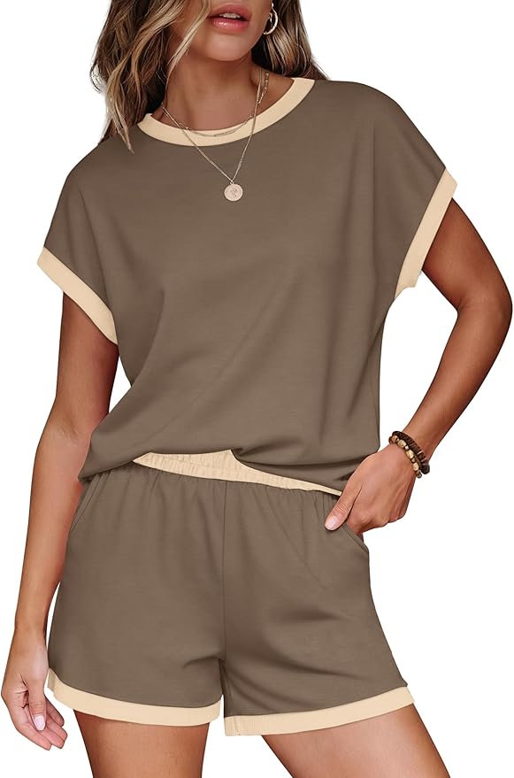 WIHOLL Two Piece Sets for Women Summer Lounge Short Sets Cap Sleeve Crew Neck Sweatsuit with Pocket XS-2XL - Image 2