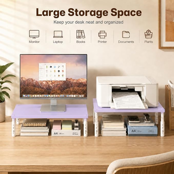 OPNICE Desk Organizers and Accessories, Adjustable Computer Monitor Stand Riser, Laptop Stand, Office Desk Accessories & Workspace Organizers for Women, Purple Wood - Image 9