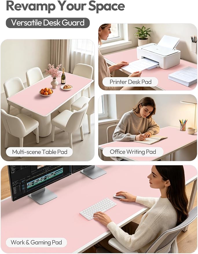 YSAGi Leather Desk Pad Protector, Office Desk Mat, Large Mouse Pad, Non-Slip PU Leather Desk Blotter, Laptop Desk Pad, Waterproof Desk Writing Pad for Office and Home (Light Pink, 47" x 17") - Image 7