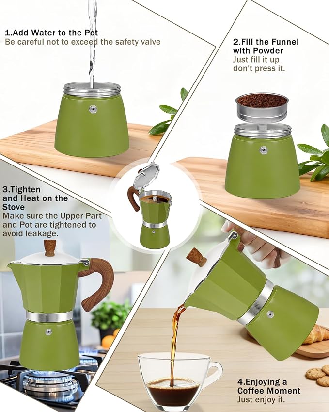 Coffee Maker Stovetop Espresso Maker 3 Cup Aluminum Moka Pot Percolator 5oz 150ml Easy Brewing for Electric Ceramic Stoves Home Camping Italian Cuban Café Classic Sip Sized Green - Image 9